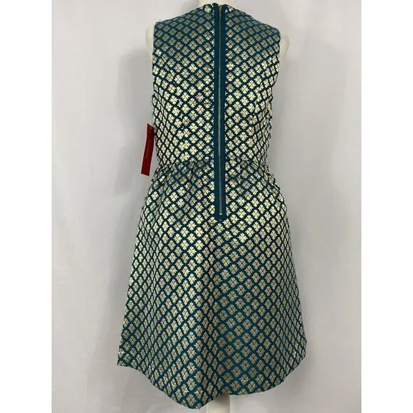 Carmen Marc Valvo Green Dress Gold Flower Women Size 8 $328 - Picture 5 of 5